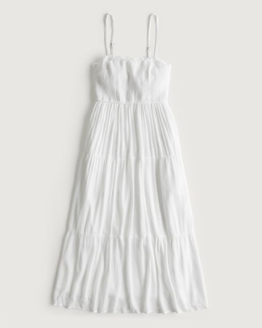 Hollister White Smocked Bodice Midi Dress