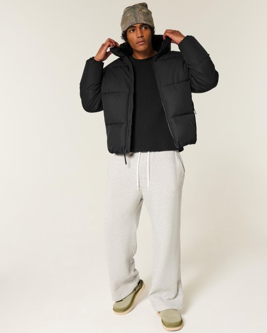 Hollister Black Faux Fur-lined Puffer Jacket for men