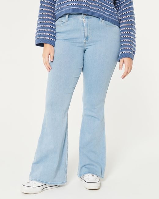 Hollister Blue Curvy High-rise Light Wash Flare Jeans