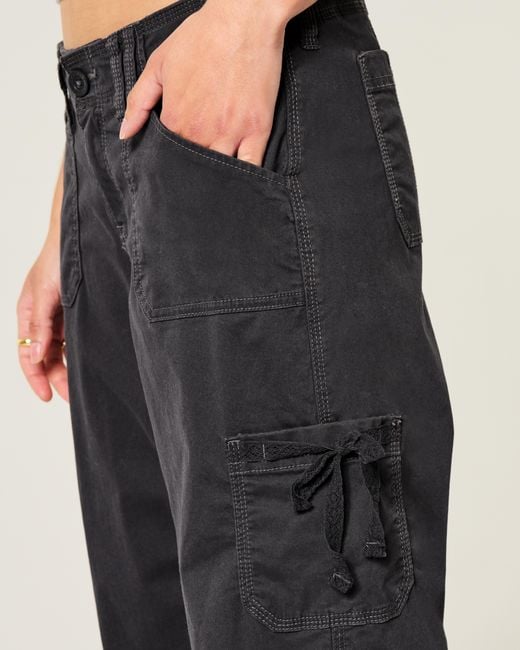 Hollister Black Low-rise Lace Trim Baggy Pants