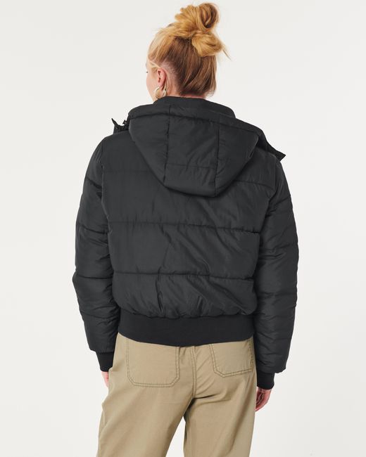 Hollister Ultimate Fleecelined Hooded Puffer Jacket in Black Lyst UK