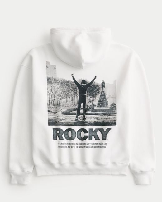 Hollister Gray Boxy Rocky Graphic Hoodie for men