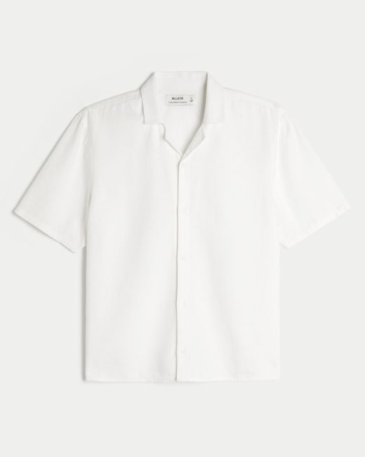 Hollister White Boxy Short-sleeve Linen-blend Shirt for men