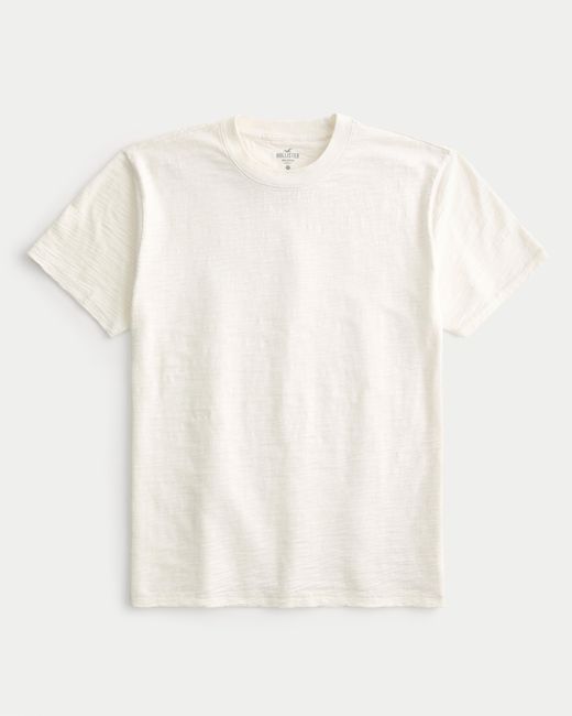 Hollister White Relaxed Cotton Slub Crew T-shirt for men