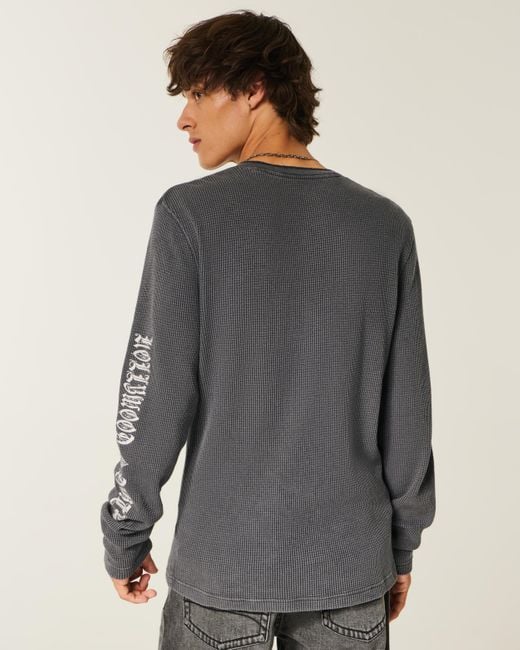 Hollister Thermo-Henley mit Hollywood-Grafik in Gray für Herren