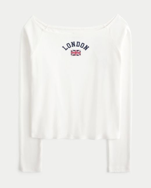 Hollister White Easy Off-the-shoulder London Graphic Tee