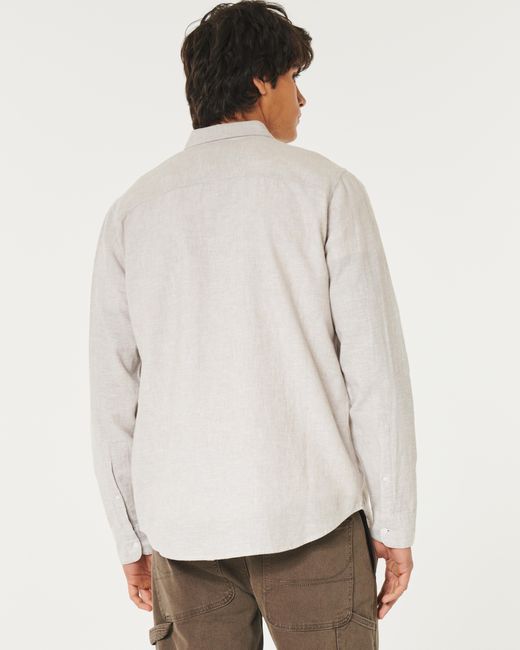 Hollister White Long-sleeve Linen Blend Button-through Shirt for men