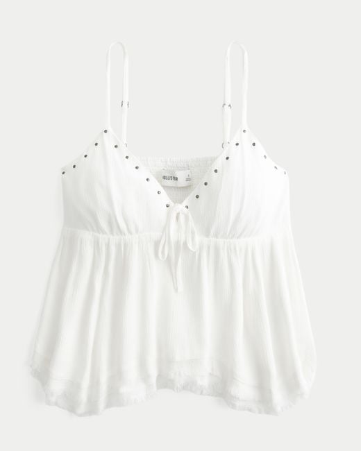 Hollister White Easy Shine Ruffle Babydoll Top
