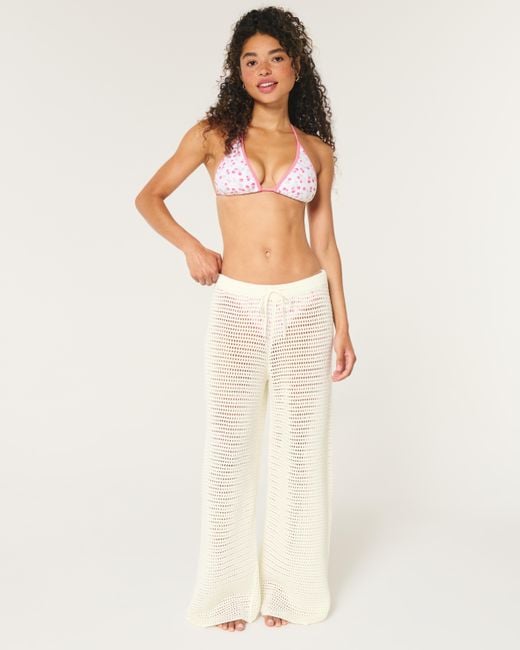 Hollister White Low-rise Crochet-style Cover Up Pants