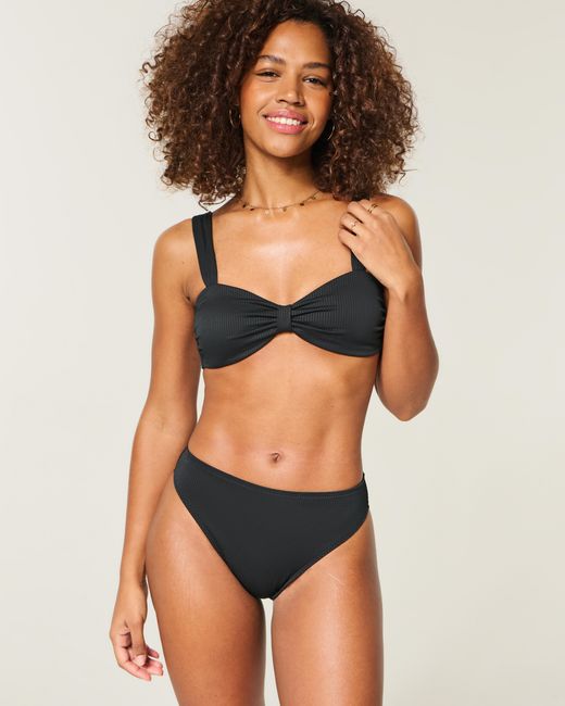 Hollister Black Curvy High-leg High-waist Ribbed Cheeky Bikini Bottom