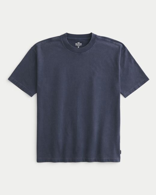 Hollister Blue Heavyweight Boxy Cotton Crew T-shirt for men