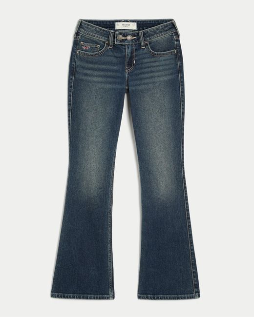 Hollister Blue Low-rise Dark Wash Tab Waist Bootcut Jeans