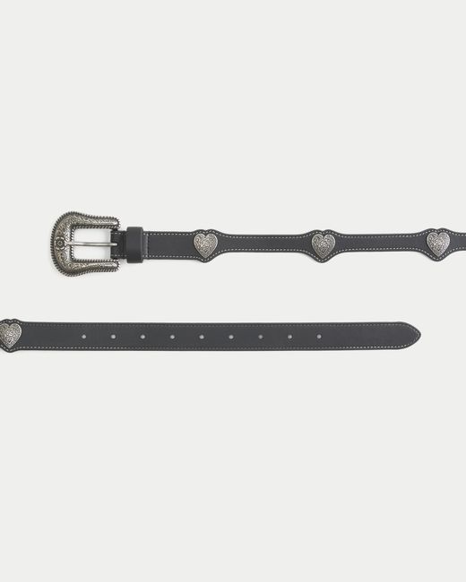 Hollister Black Faux Leather Heart Detail Belt