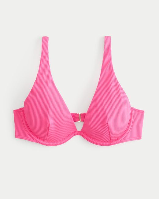 Hollister Pink Geripptes High-Apex-Bikinioberteil mit Bügeln