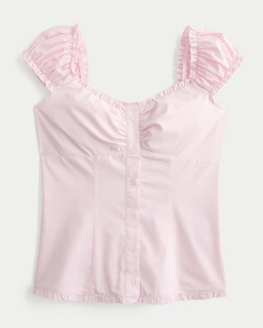 Hollister Pink On/off-the-shoulder Ruffle Trim Top