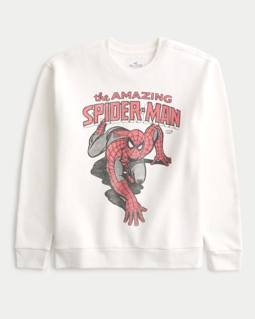 Hollister Lässiges Sweatshirt mit Rundhalsausschnitt und Spider-Man-Grafik in White für Herren