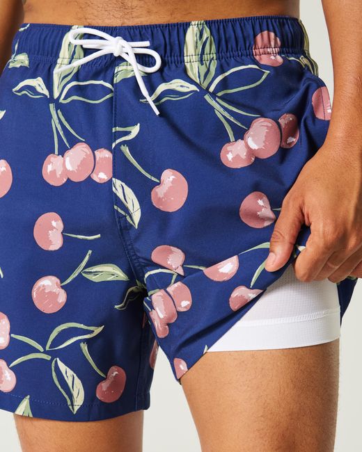 Hollister Blue Mid-thigh Swim Trunks for men