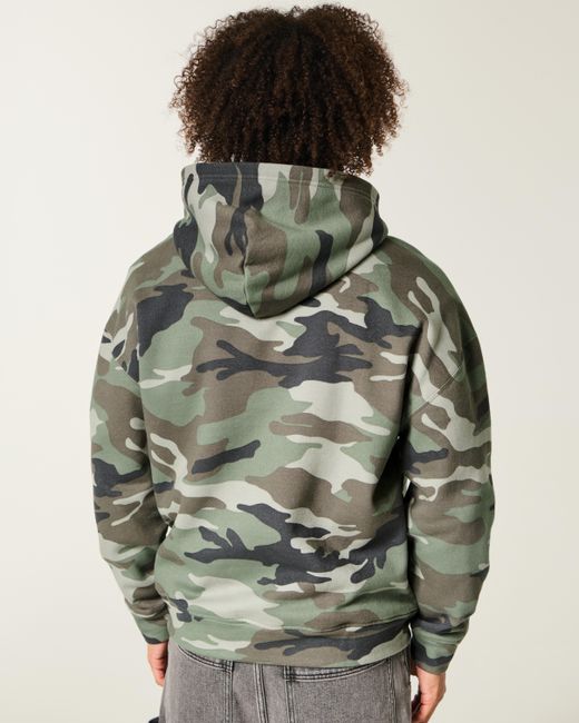 Hollister Gray Boxy Camo Hoodie for men