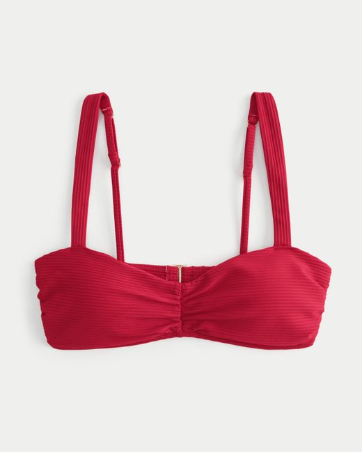 Hollister Red Ribbed Scoop Bikini Top
