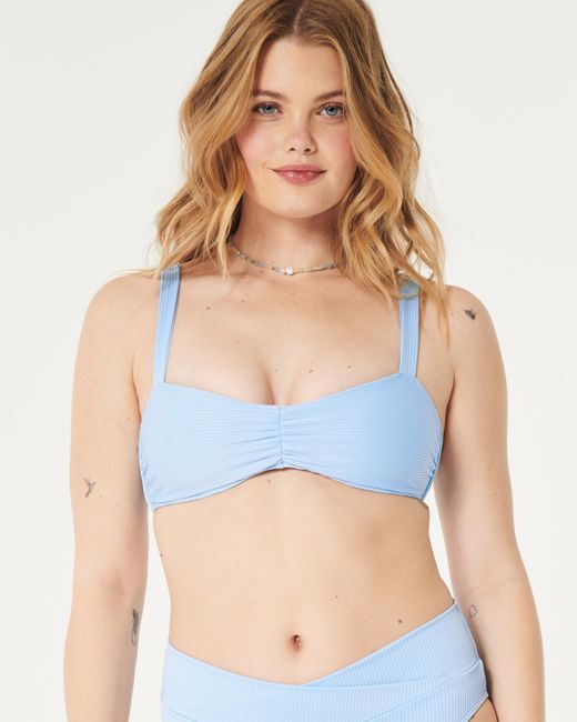 Hollister Blue Ribbed Cinch Scoop Bikini Top