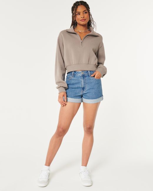 Hollister Blue Ultra High Rise Mom-Jeans-Shorts in mittlerer Waschung