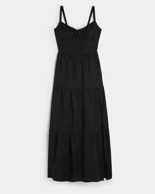 Hollister Black Open Back Linen Blend Maxi Dress