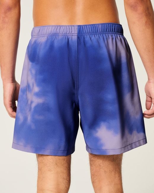Hollister Blue Mid-thigh Volley Swim Trunks for men