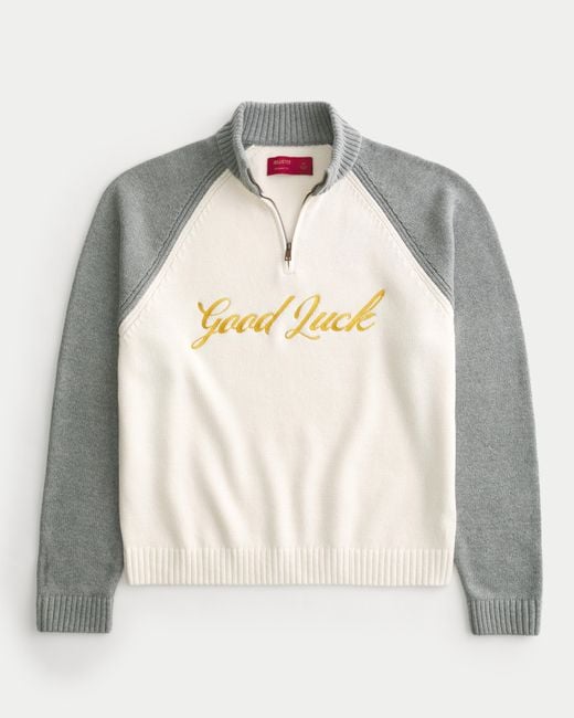 Hollister Gray Relaxed Lunar New Year Graphic Quarter-zip Sweater for men