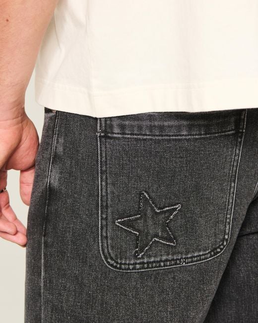 Hollister Blue Washed Black Baggy Jeans for men