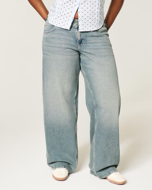Hollister Blue Low-rise Y2k Medium Wash Baggy Jeans