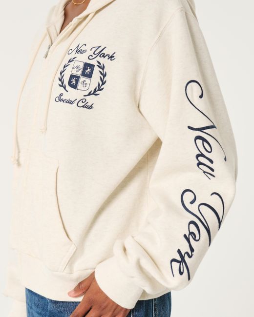 Hollister Natural Easy New York Social Club Graphic Zip-up Hoodie
