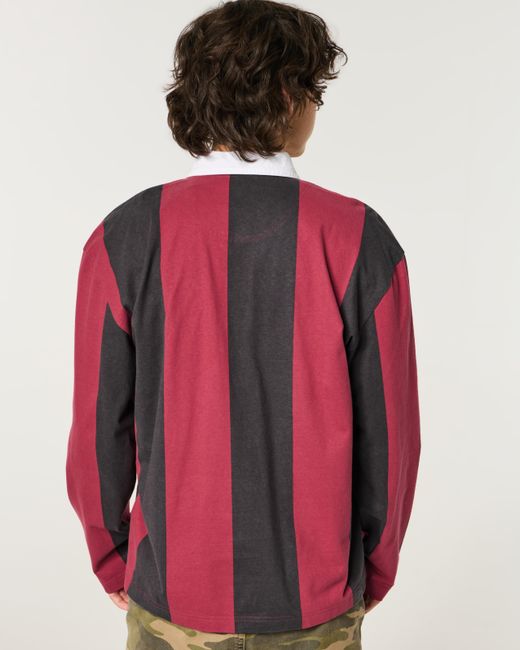 Hollister Red Boxy Long-sleeve Logo Graphic Rugby Polo for men