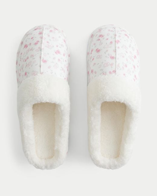 Hollister White Sherpa-lined Platform Slippers