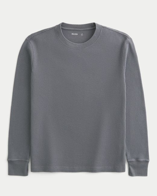 Hollister Gray Relaxed Long-sleeve Thermal Crew T-shirt for men