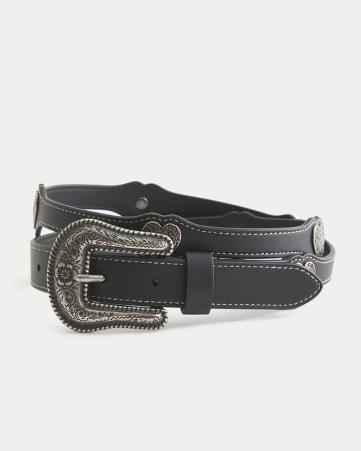 Hollister Black Faux Leather Heart Detail Belt