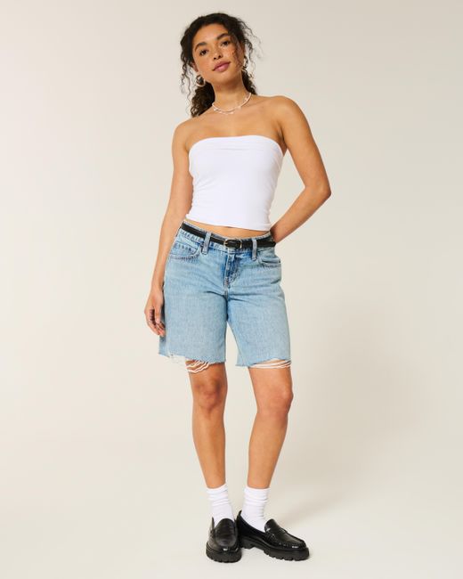 Hollister Blue Low-rise Light Wash Baggy Jort