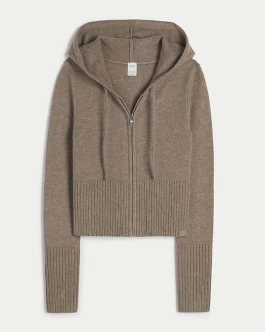 Hollister Brown Gilly Hicks Sweater-knit Full-zip Hoodie
