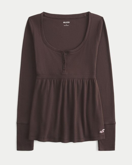 Hollister Brown Easy Tie-back Henley Babydoll Top