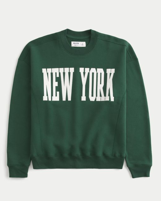Hollister Green Boxy New York Graphic Crew Sweatshirt for men