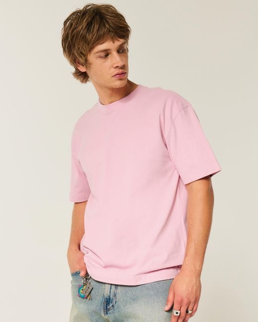 Hollister Kastiges, schweres T-Shirt aus Baumwolle mit Rundhalsausschnitt in Pink für Herren