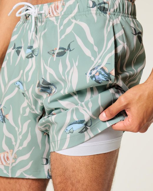 Hollister Blue Mid-thigh Swim Trunks for men