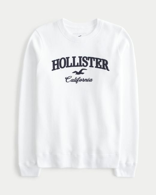 Hollister White Logo Graphic Crew Sweatshirt