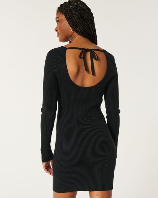 Hollister Black Long-sleeve Cinch Bust Open-back Sweater Dress