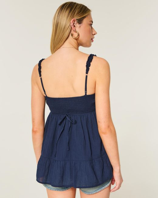 Hollister Blue Longline Ruffle Icon Tunic Babydoll Top