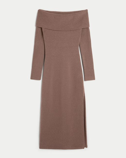 Hollister Brown Off-the-shoulder Midi Sweater Dress