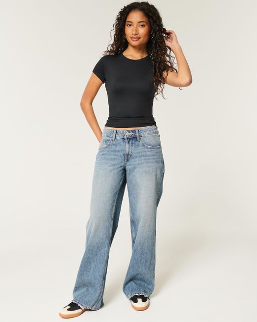 Hollister Black Soft Stretch Seamless Fabric Longline Baby Tee