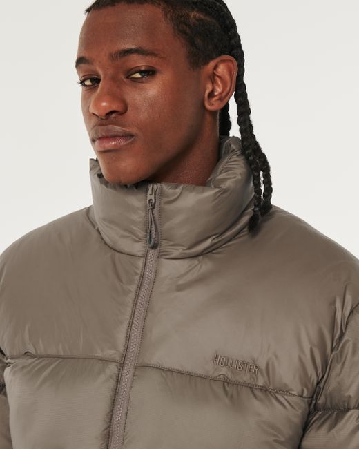 Hollister Brown Mock-neck Puffer Jacket for men