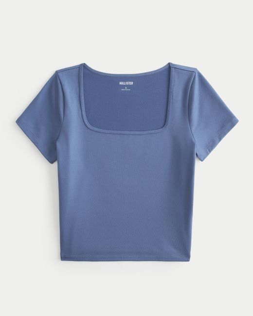 Hollister Blue Soft Stretch Seamless Fabric Square Neck Baby Tee