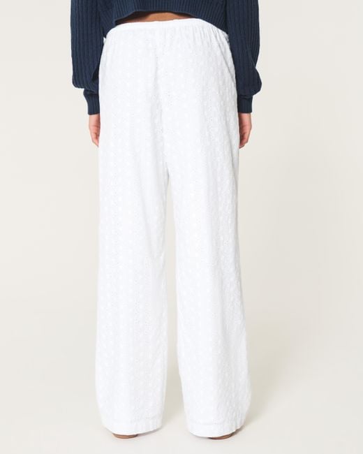 Hollister White Hollister Ella Eyelet Wide-leg Pants