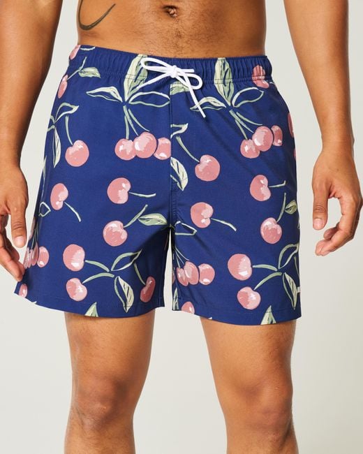 Hollister Blue Mid-thigh Swim Trunks for men